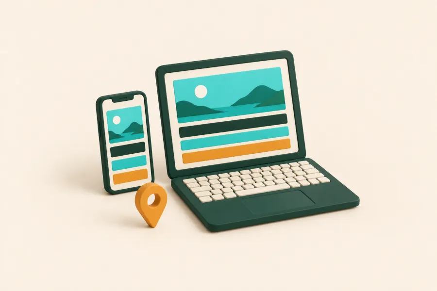 Signatur: ein Laptop und ein Handy mit einer einseitigen Webseite